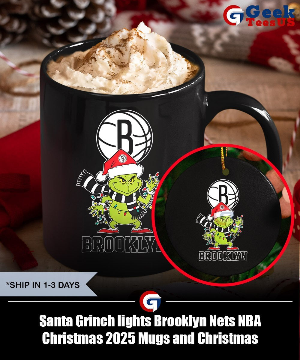 Santa Grinch lights Brooklyn Nets NBA Christmas 2025 shirt