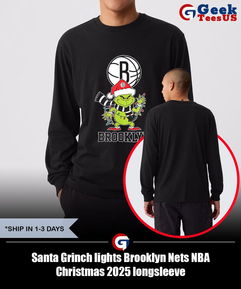 Santa Grinch lights Brooklyn Nets NBA Christmas 2025 shirt