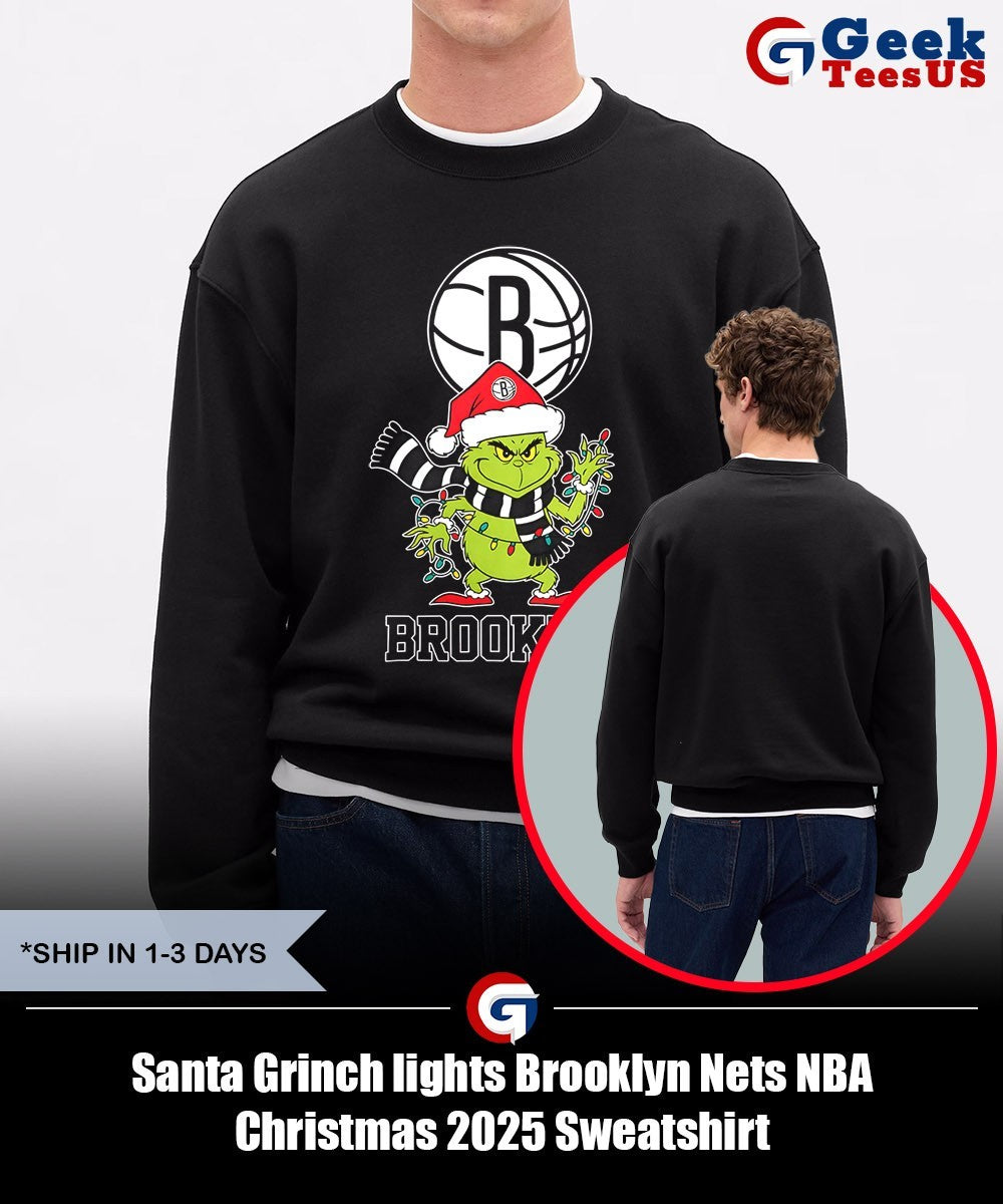 Santa Grinch lights Brooklyn Nets NBA Christmas 2025 shirt