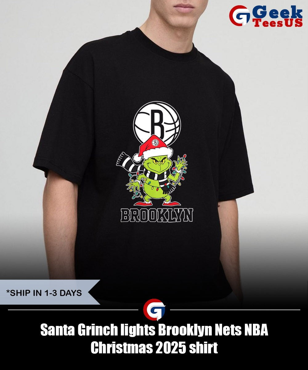 Santa Grinch lights Brooklyn Nets NBA Christmas 2025 shirt