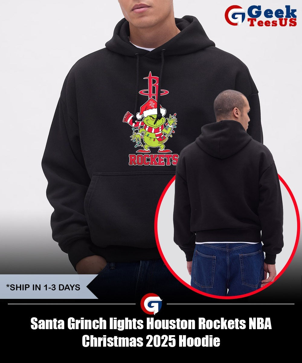 Santa Grinch lights Houston Rockets NBA Christmas 2025 shirt