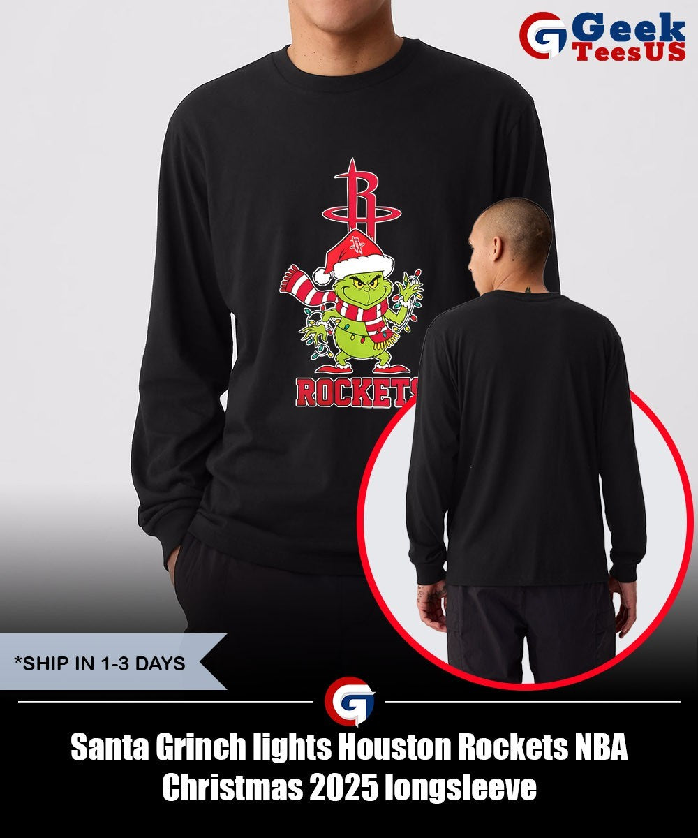 Santa Grinch lights Houston Rockets NBA Christmas 2025 shirt