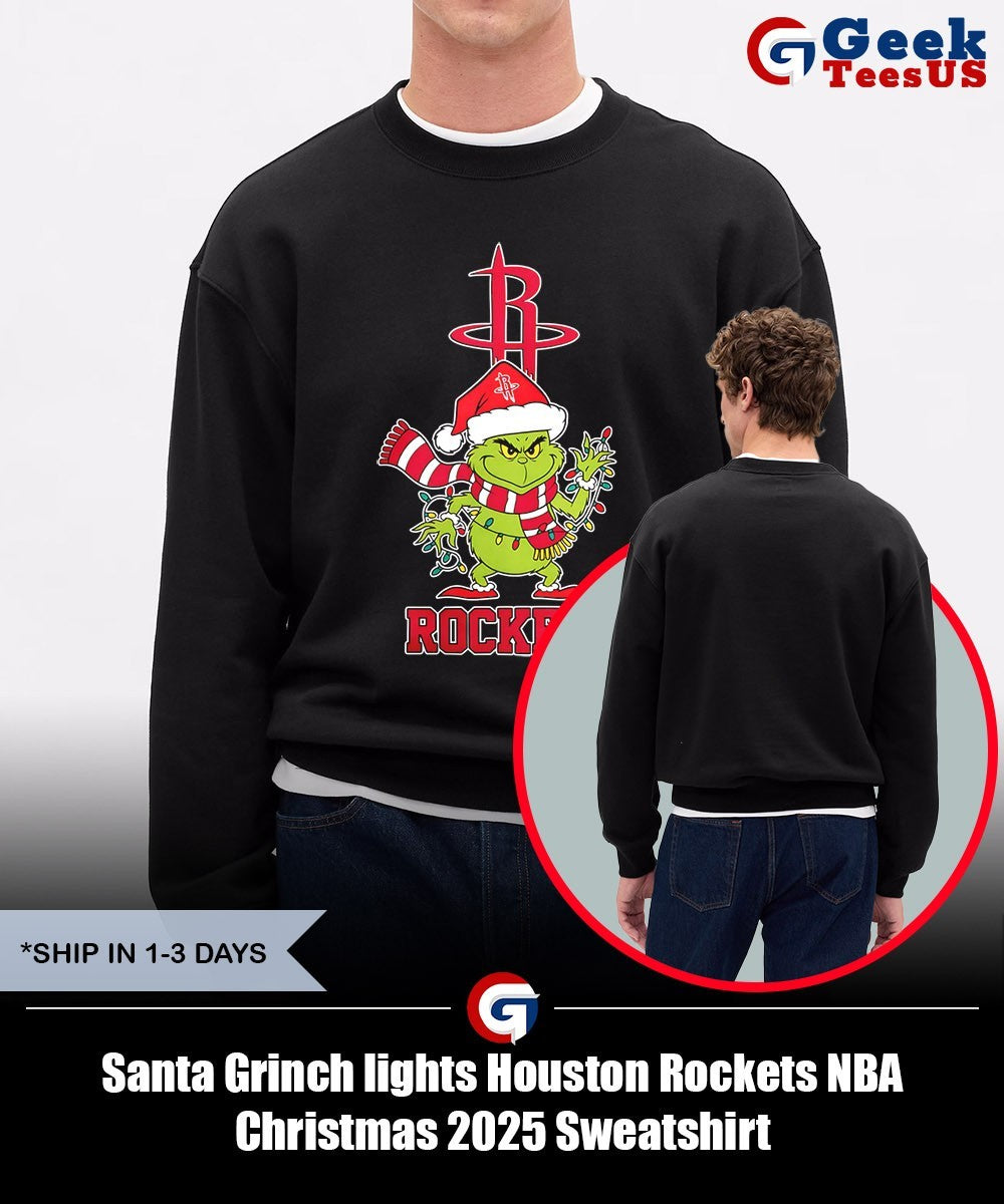 Santa Grinch lights Houston Rockets NBA Christmas 2025 shirt