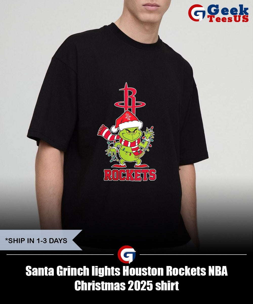 Santa Grinch lights Houston Rockets NBA Christmas 2025 shirt