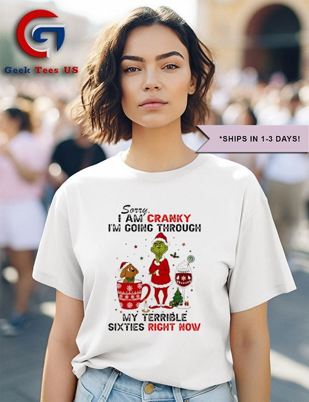 Santa Grinch sorry I am cranky I’m going through my terrible sixties right now Christmas shirt