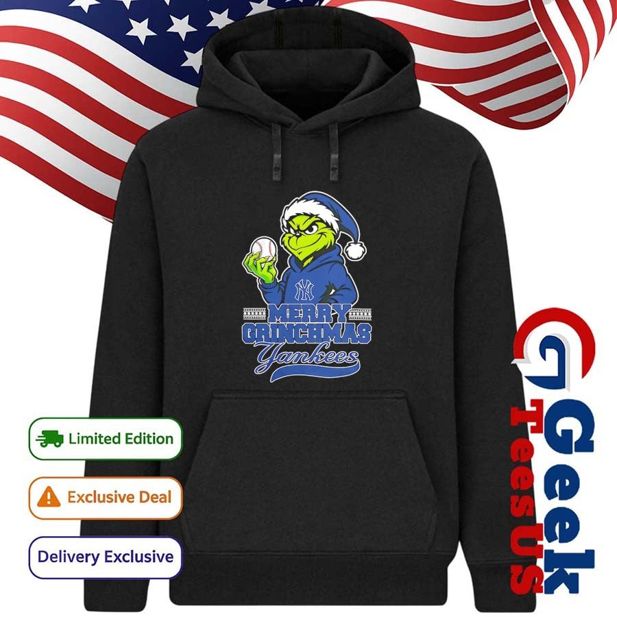 Santa Grinch wears New York Yankees baseball Merry Christmas 2025 shirt