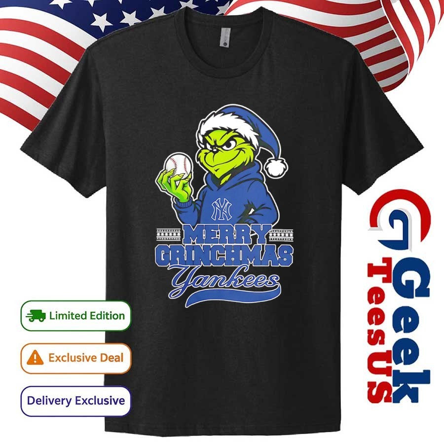 Santa Grinch wears New York Yankees baseball Merry Christmas 2025 shirt
