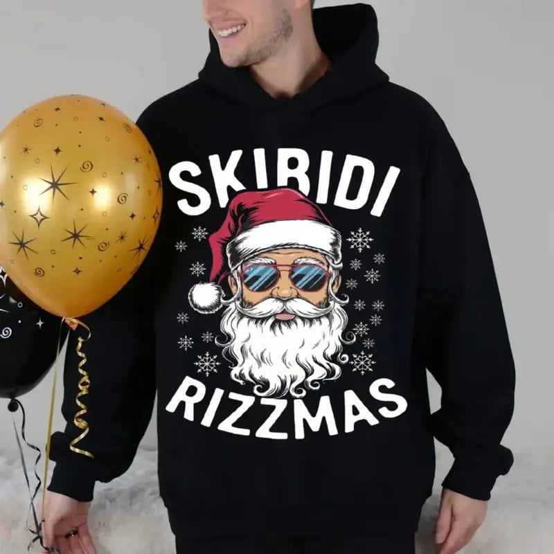 Santa Skibidii Rizzmas Tshirt Sweatshirt Hoodie, Merry Christmas, Christmas Party Shirt, Sigma Cool Santa, Unisex Sweater Pullover Tee