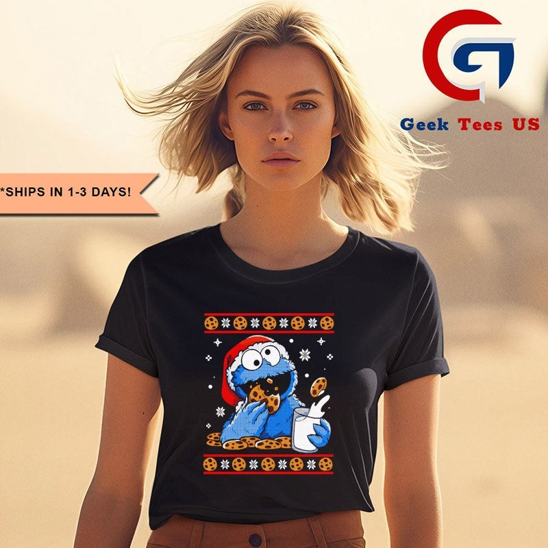 Santa hat Cookie Monster ugly Christmas 2025 shirt
