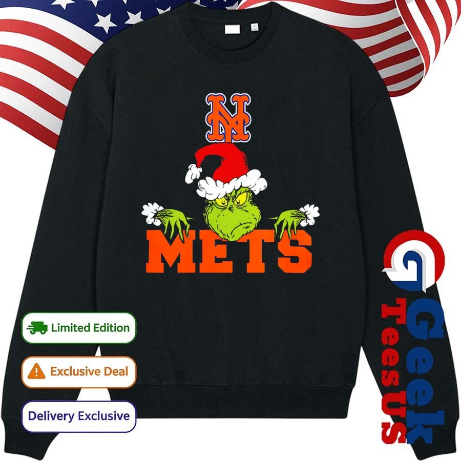 Santa hat Grinch New York Mets baseball Christmas 2025 shirt