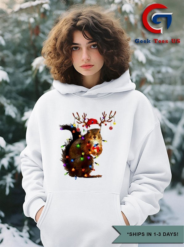 Santa hat Squirrel Lights Christmas shirt