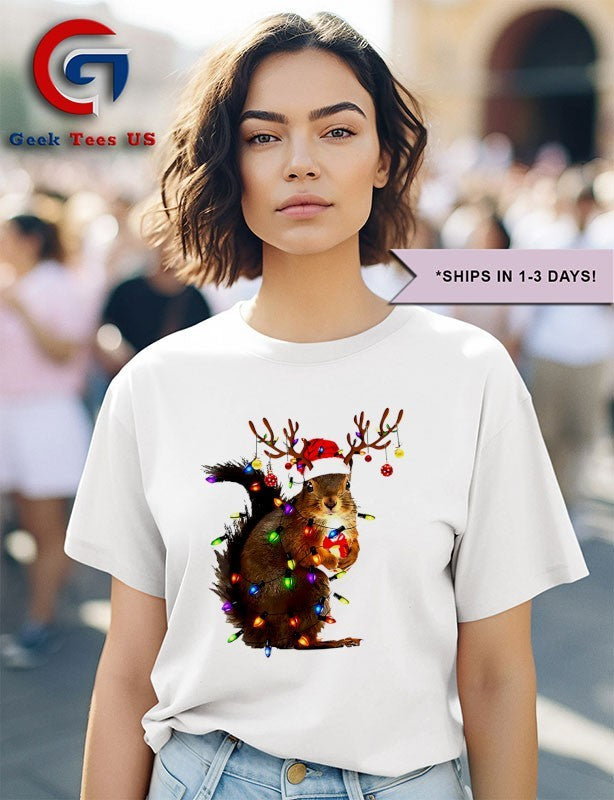 Santa hat Squirrel Lights Christmas shirt