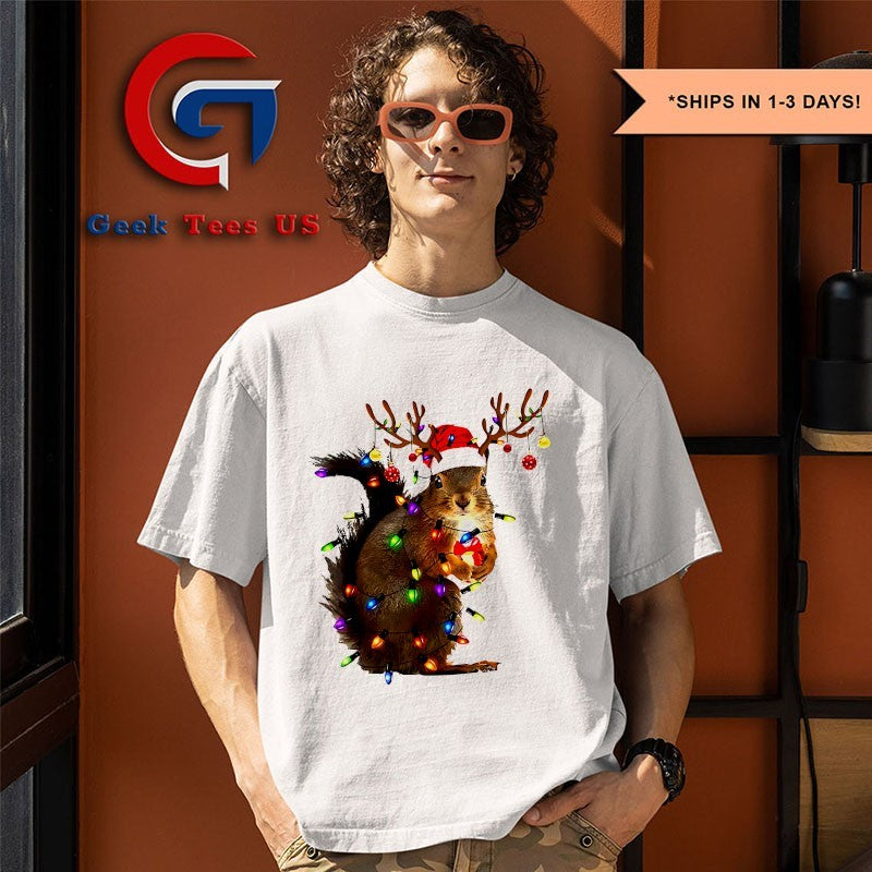Santa hat Squirrel Lights Christmas shirt