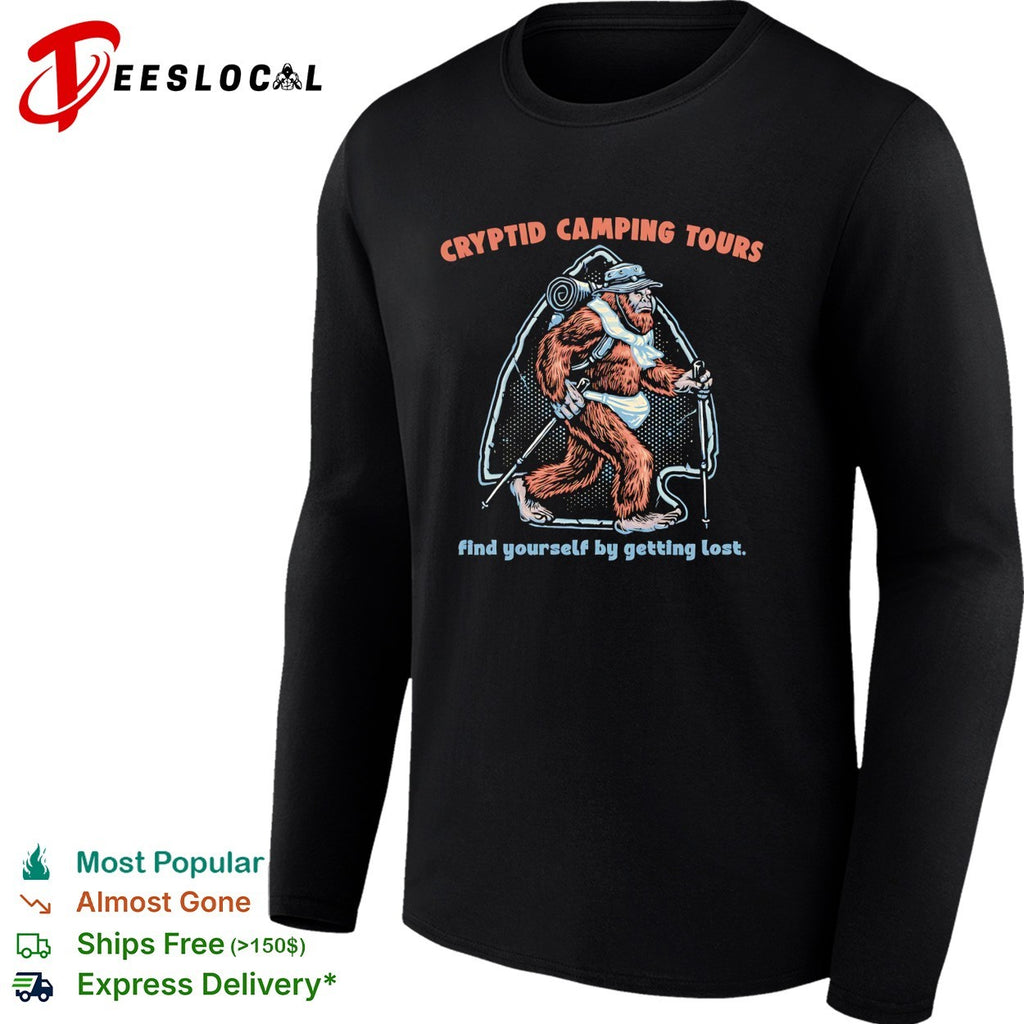 Sasquatch hiking cryptid camping tours find yourself by getting lost shirt