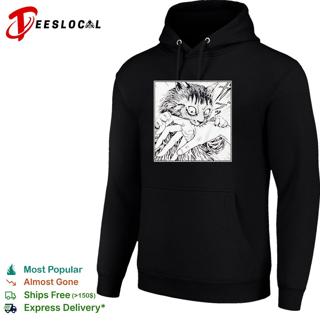 Scared cat grabbing hand manga panel shirt