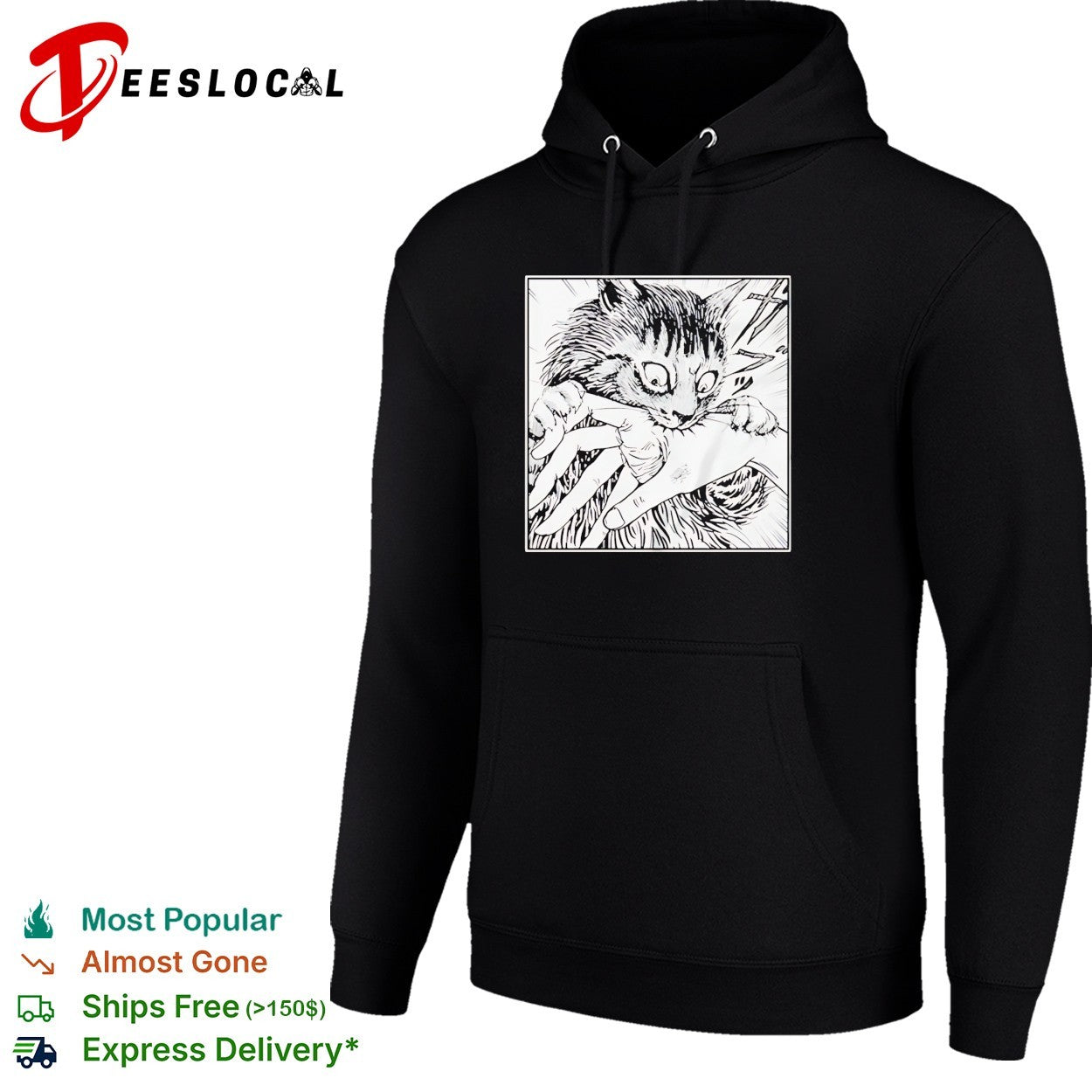 Scared cat grabbing hand manga panel shirt