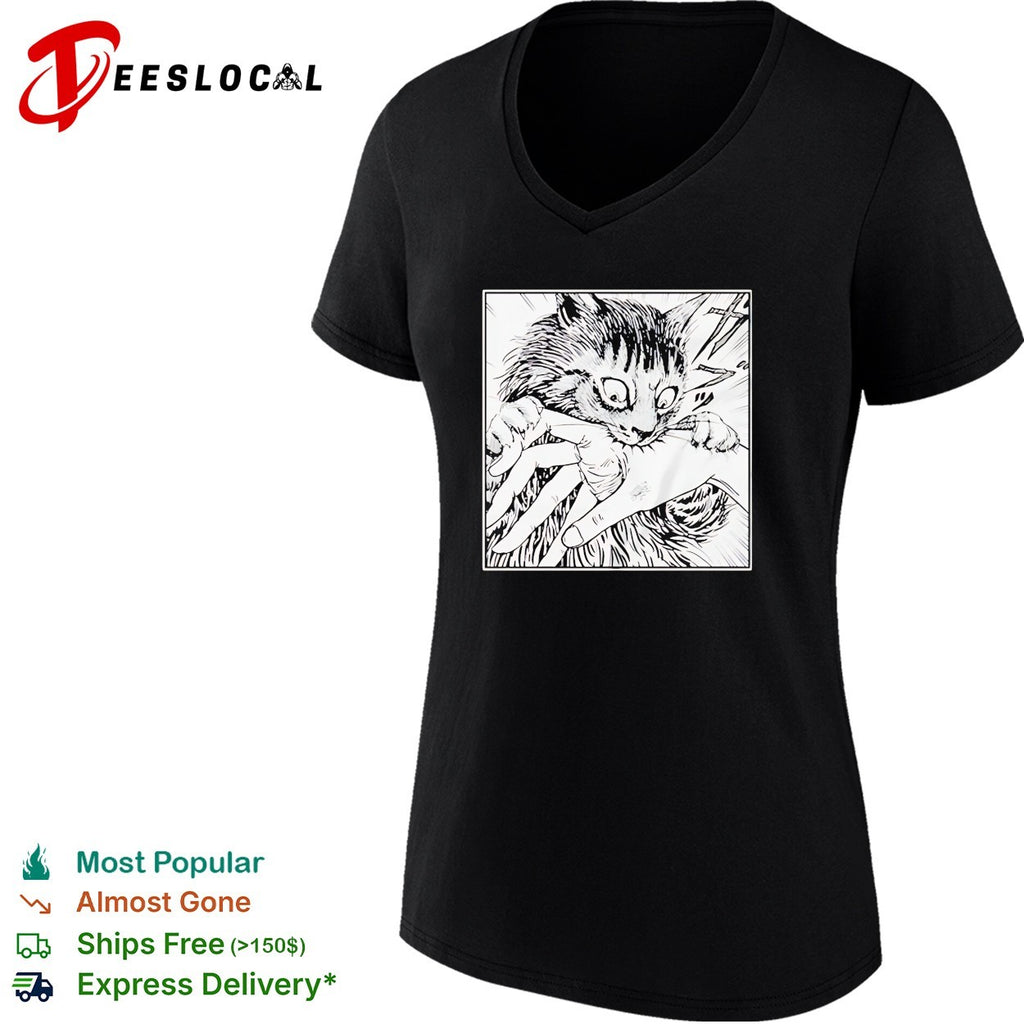 Scared cat grabbing hand manga panel shirt