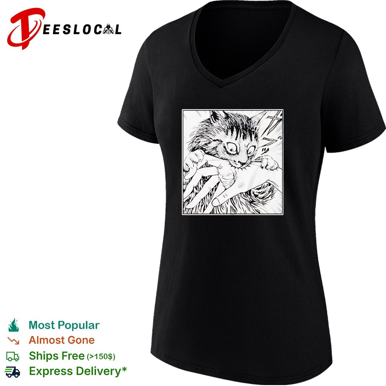 Scared cat grabbing hand manga panel shirt