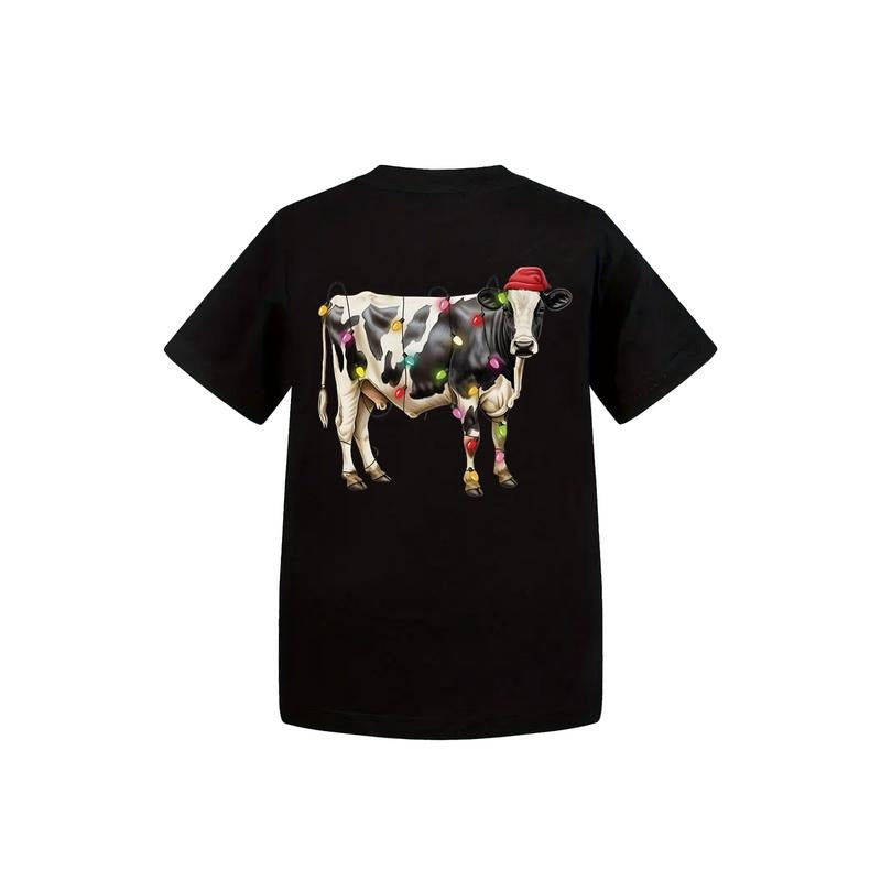 Seasonal Cow T shirt Cow Lights Shirt Cow Women T tshirt Cow Lover Shirt Christmas Shirt Highland Cow Crewneck Farm Xmas Gift