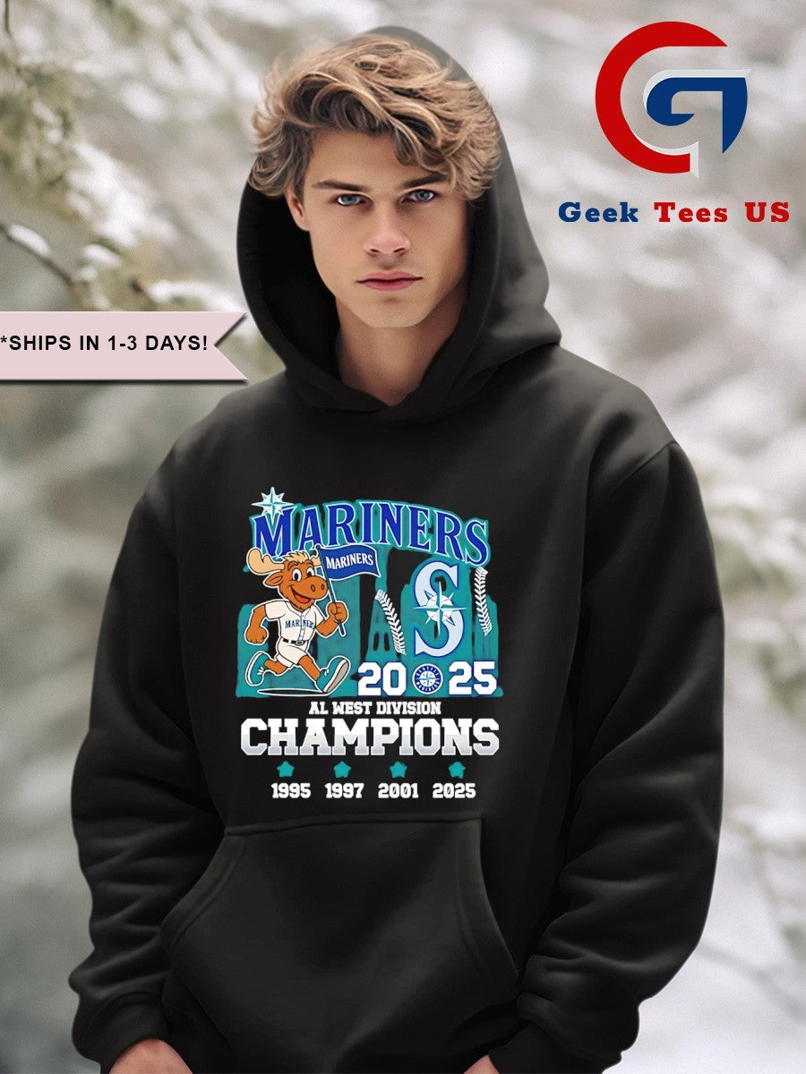 Seattle Mariners AL West Division Champions 1995 1997 2001 2025 mascot shirt