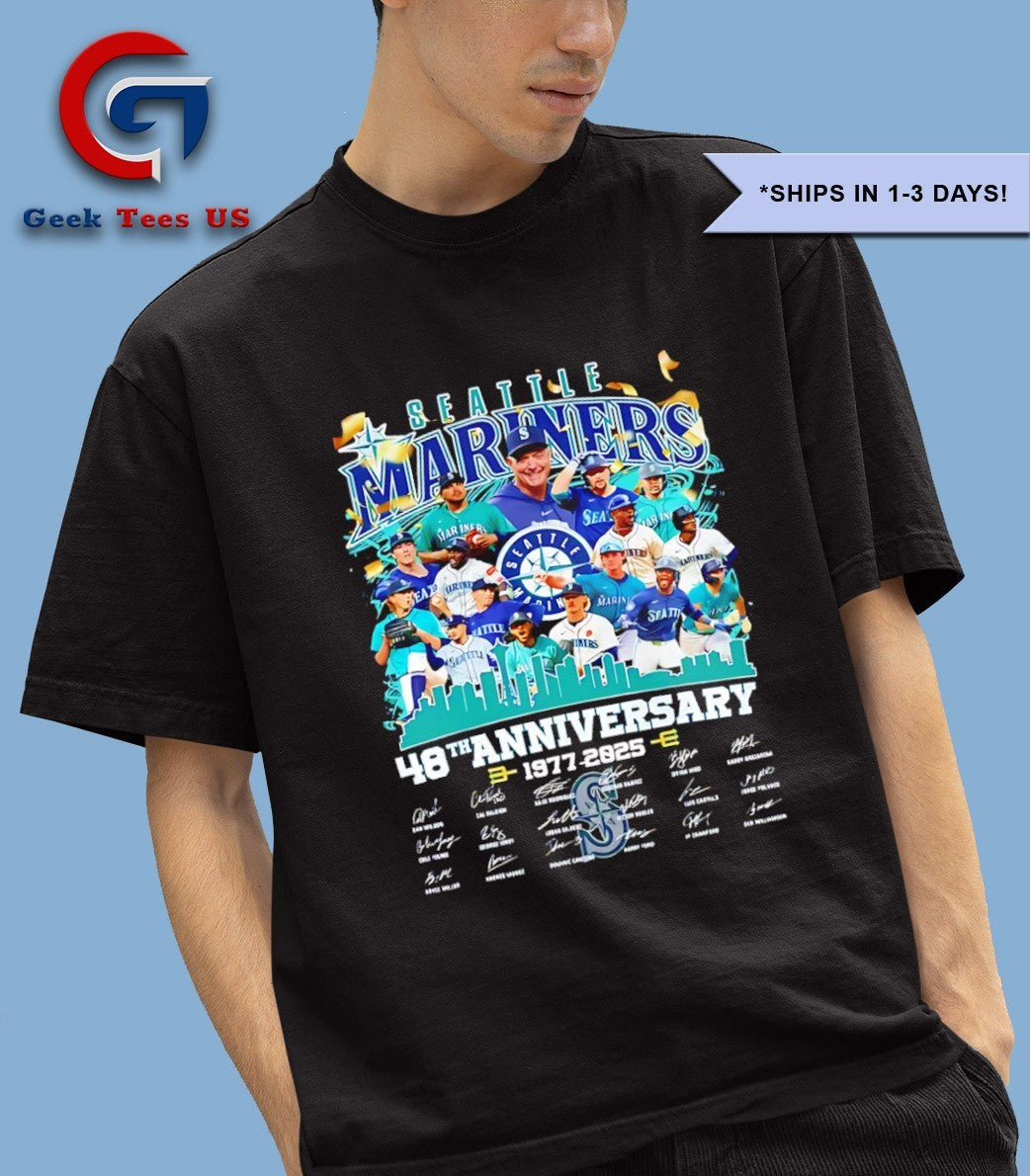 Seattle Mariners baseball 48th Anniversary 1977-2025 Team signature shirt