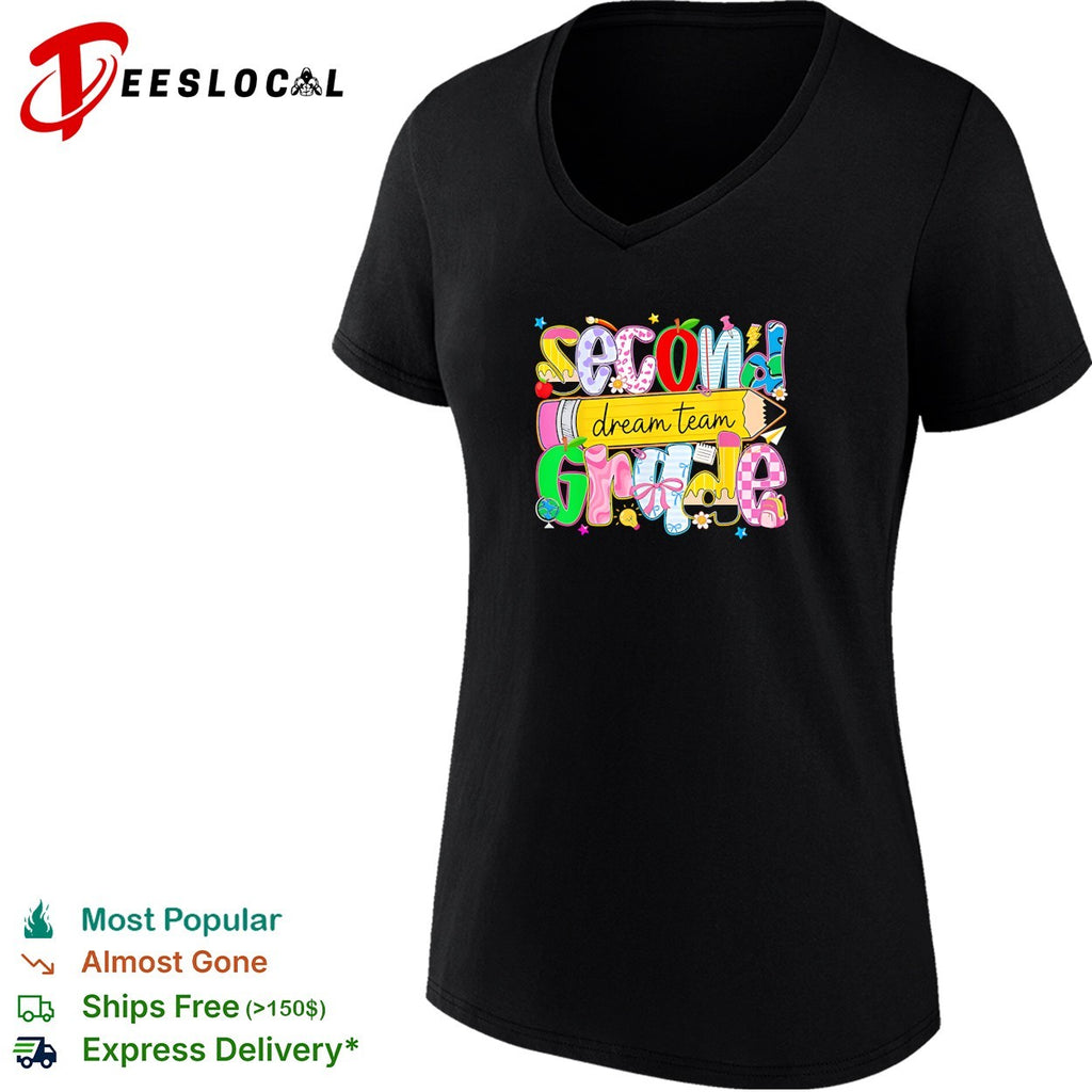 Second grade dream team colorful school supplies lettering back to school shirt