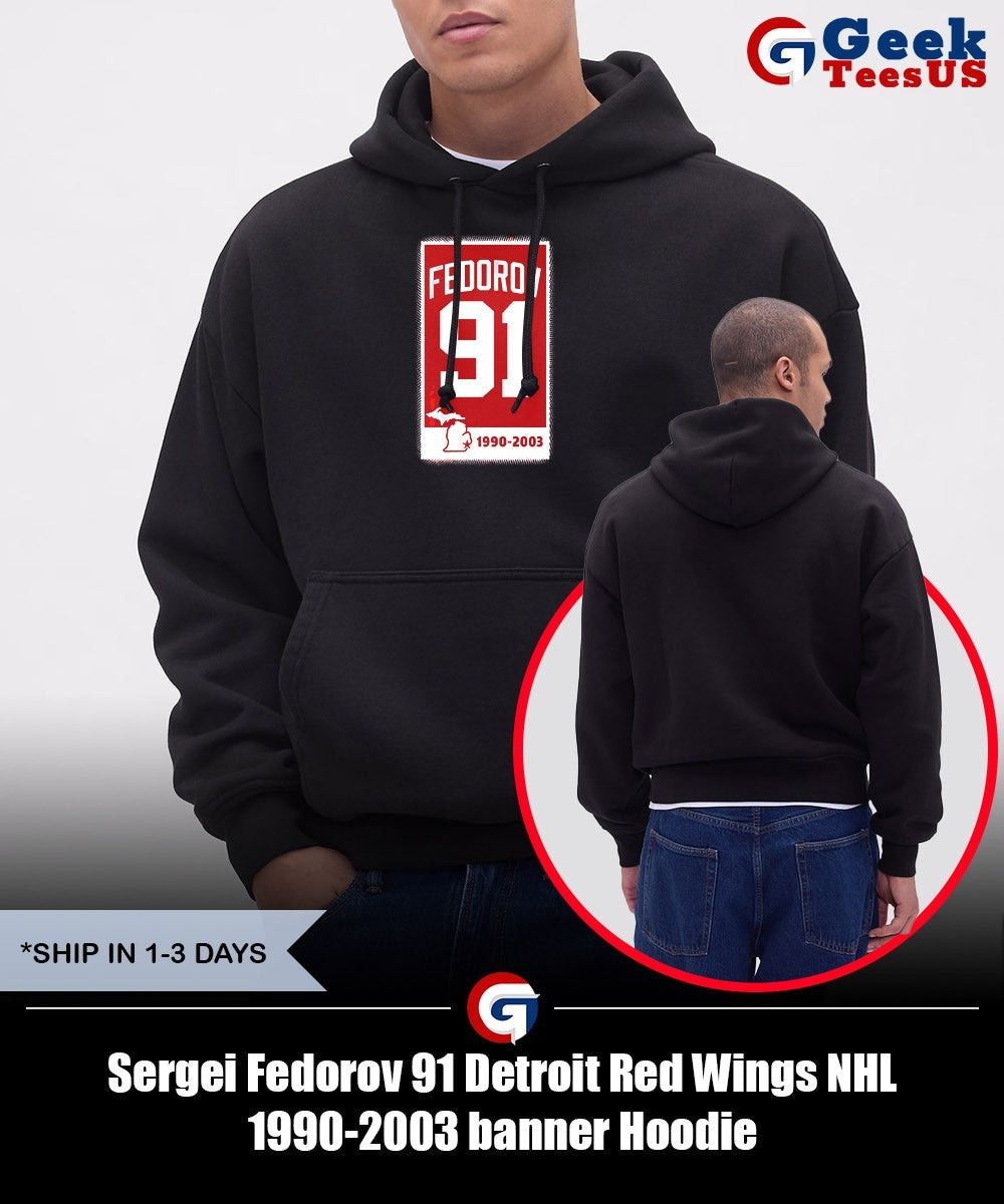 Sergei Fedorov 91 Detroit Red Wings NHL 1990-2003 banner shirt
