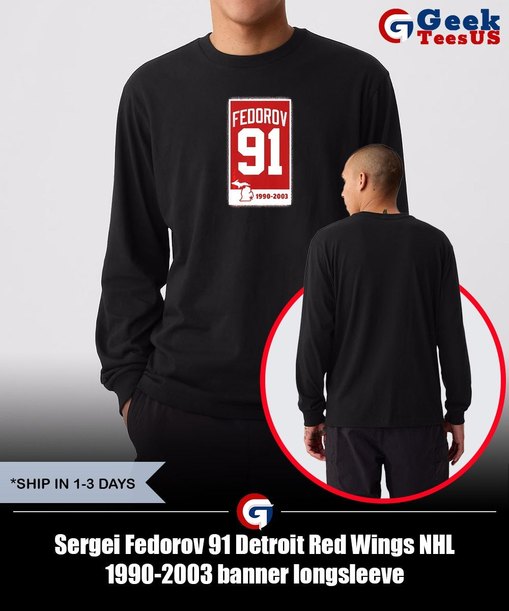 Sergei Fedorov 91 Detroit Red Wings NHL 1990-2003 banner shirt