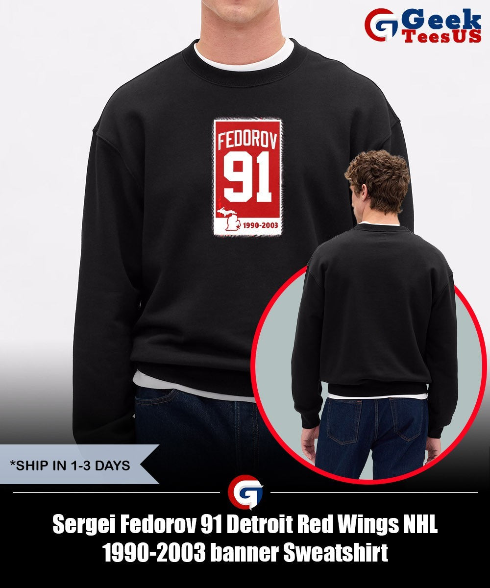 Sergei Fedorov 91 Detroit Red Wings NHL 1990-2003 banner shirt