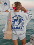 Shark Print Vacation, Women Oversized Crew Neck Long Sleeve Casual Sweatshirt, Back To School Fall Clothes