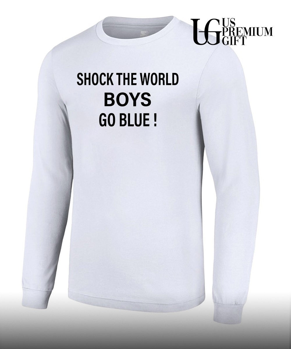 Shock the world boys go blue shirt