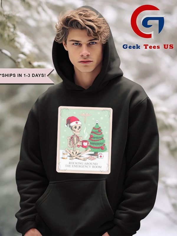 Skeleton Santa nurse rocking around the emergency room shirt