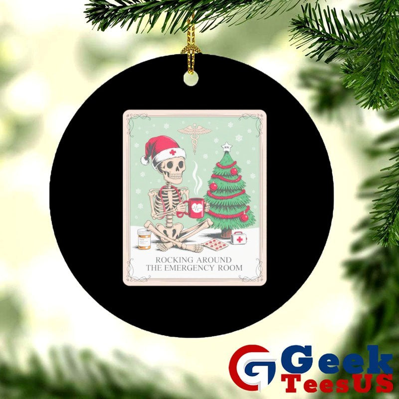 Skeleton Santa nurse rocking around the emergency room shirt