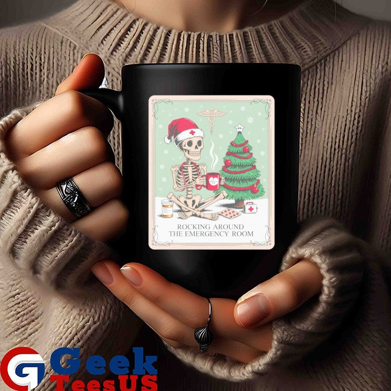 Skeleton Santa nurse rocking around the emergency room shirt