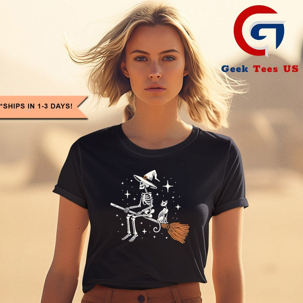 Skeleton and Black Cat Subtle FDT Halloween shirt