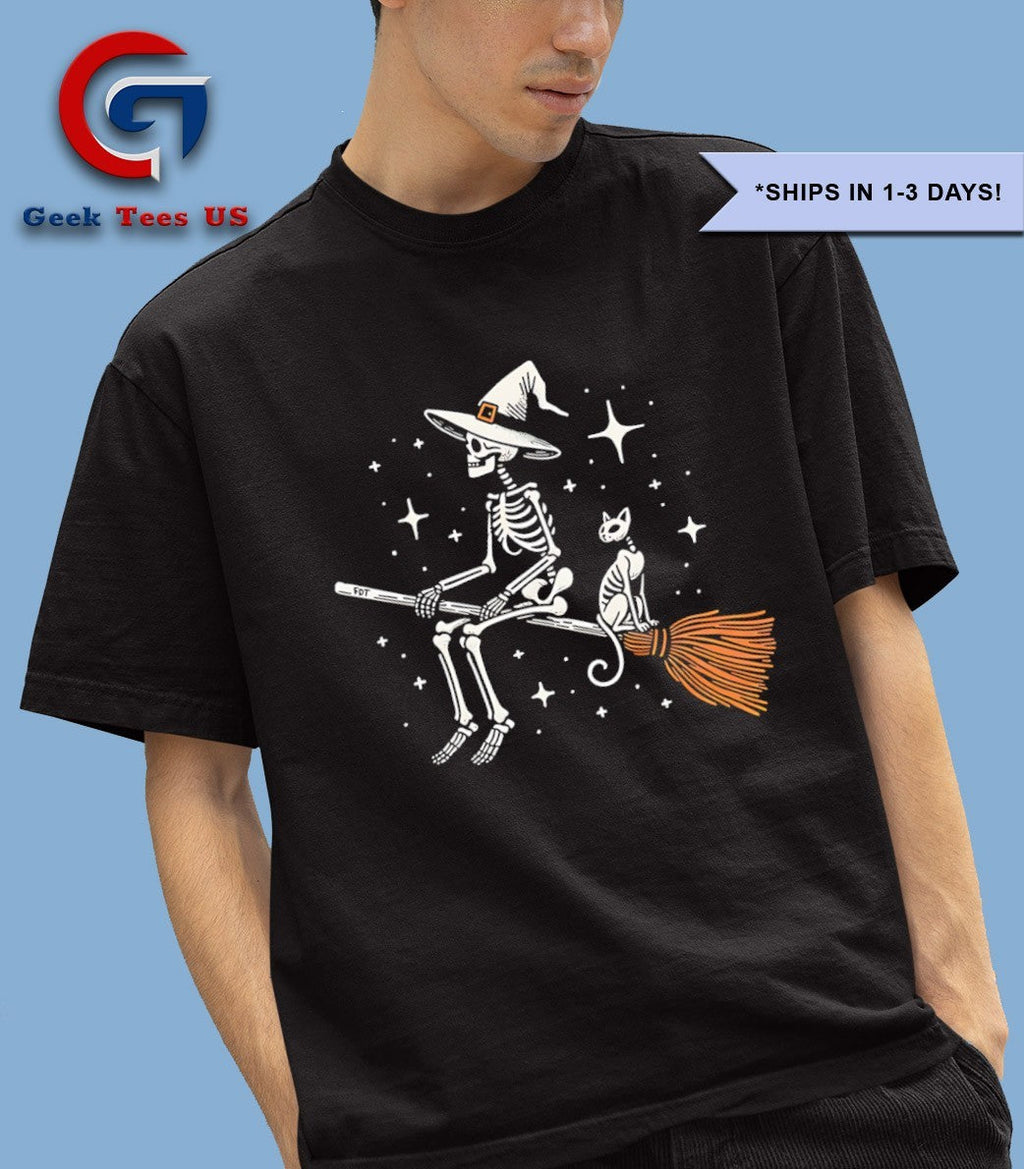 Skeleton and Black Cat Subtle FDT Halloween shirt