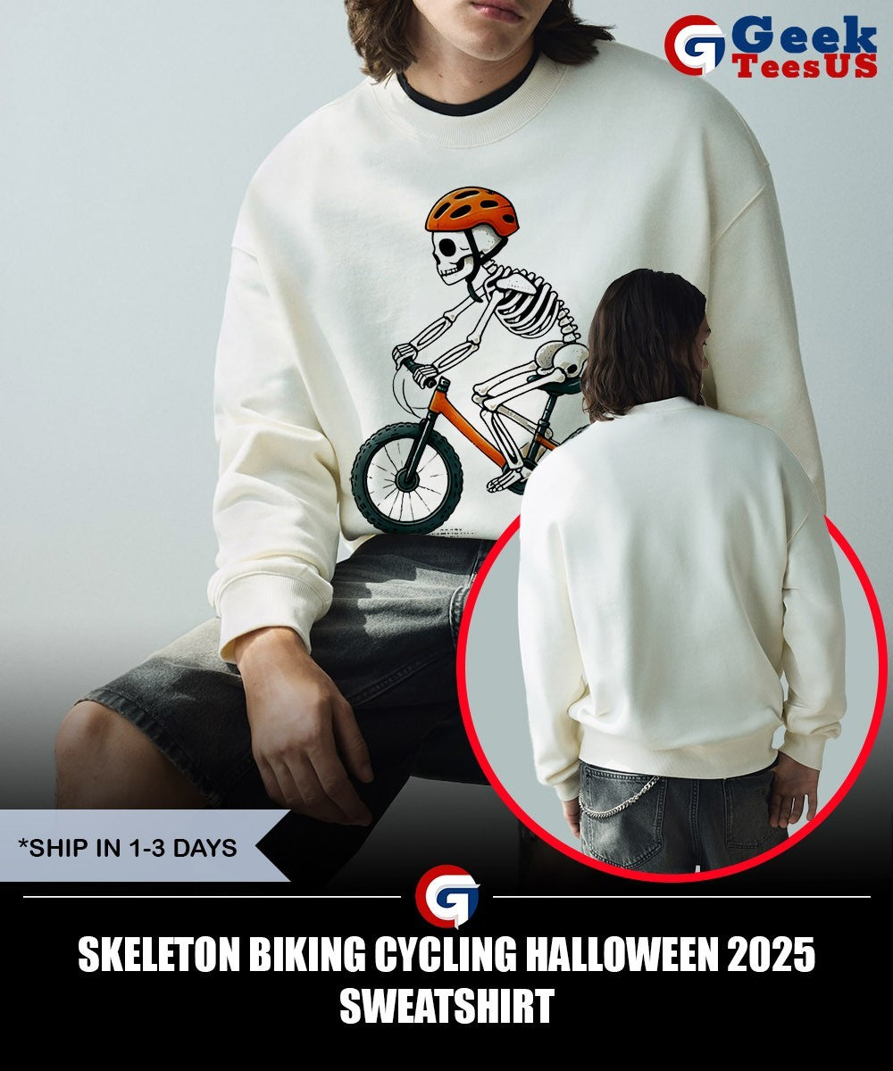 Skeleton biking cycling Halloween 2025 shirt