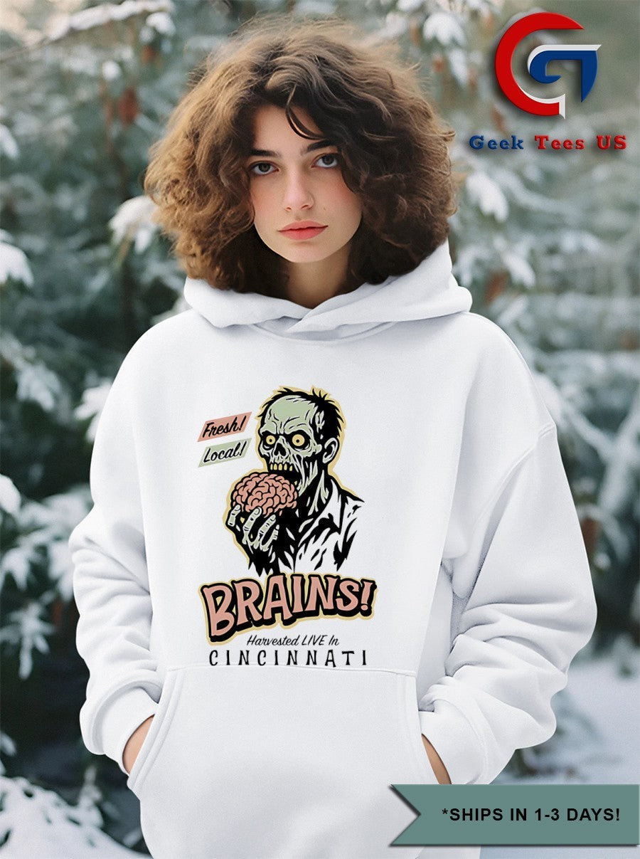 Skeleton eat fresh local brains in Cincinnati shirt