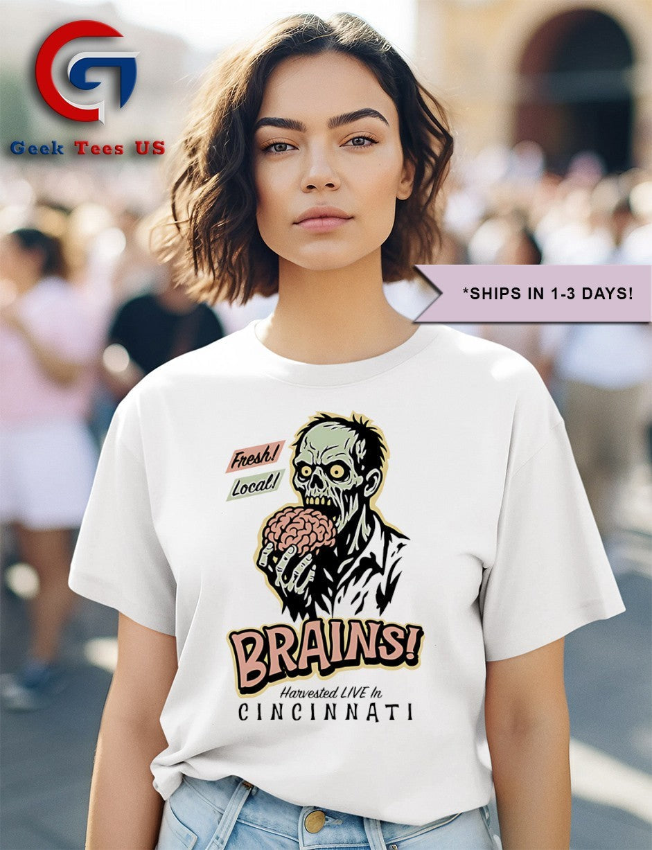 Skeleton eat fresh local brains in Cincinnati shirt