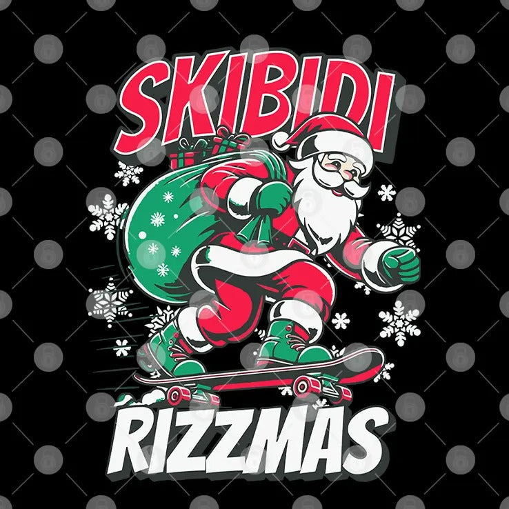Skibidi Rizzmas Santa Clause Skating Board Xmas T Shirt