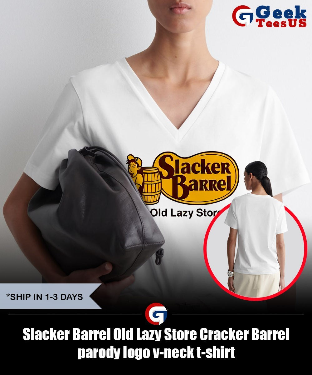 Slacker Barrel Old Lazy Store Cracker Barrel parody logo shirt