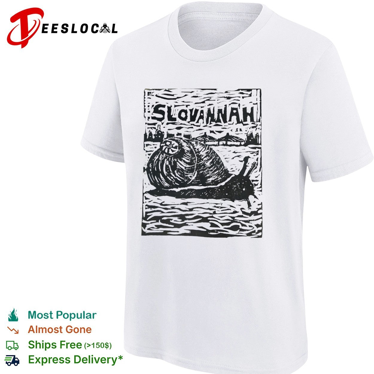 Slovannah Snail Woodcut Print linocut Savannah shirt