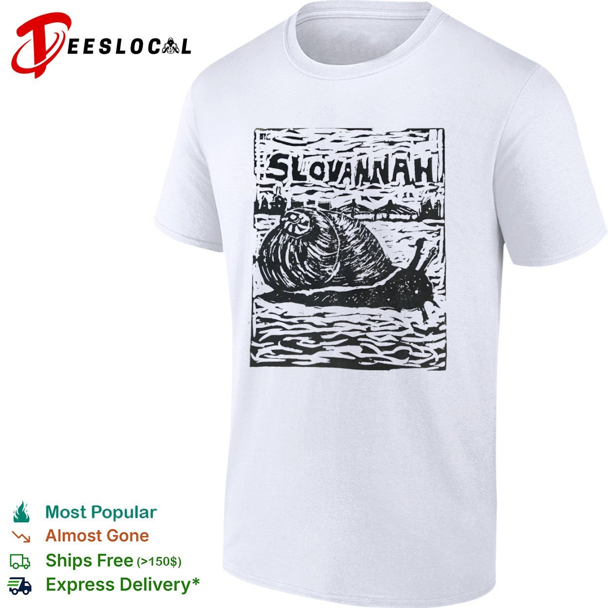 Slovannah Snail Woodcut Print linocut Savannah shirt