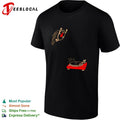Smiling vinyl record character flying happily toward spinning turntable player shirt