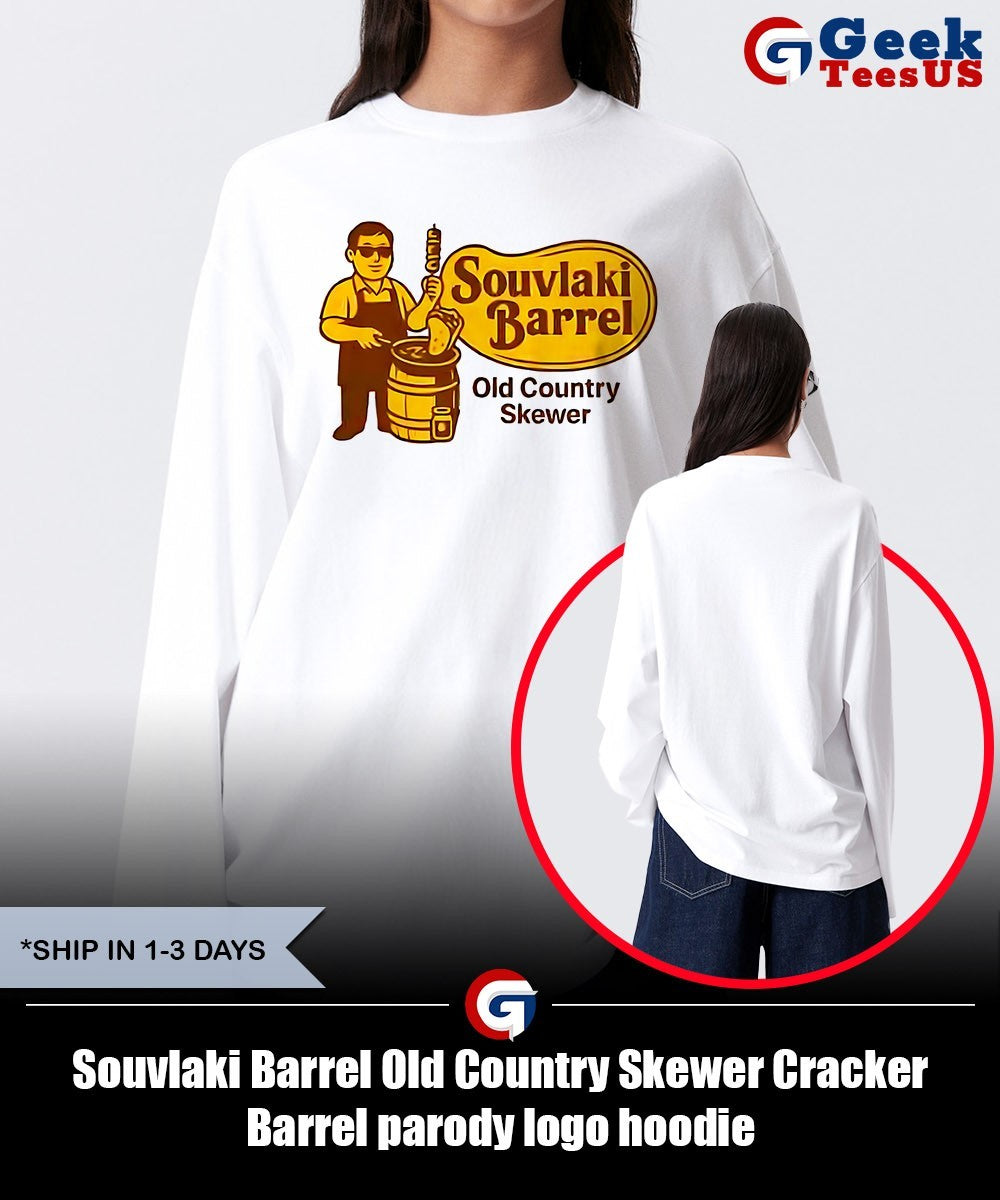 Souvlaki Barrel Old Country Skewer Cracker Barrel parody logo shirt