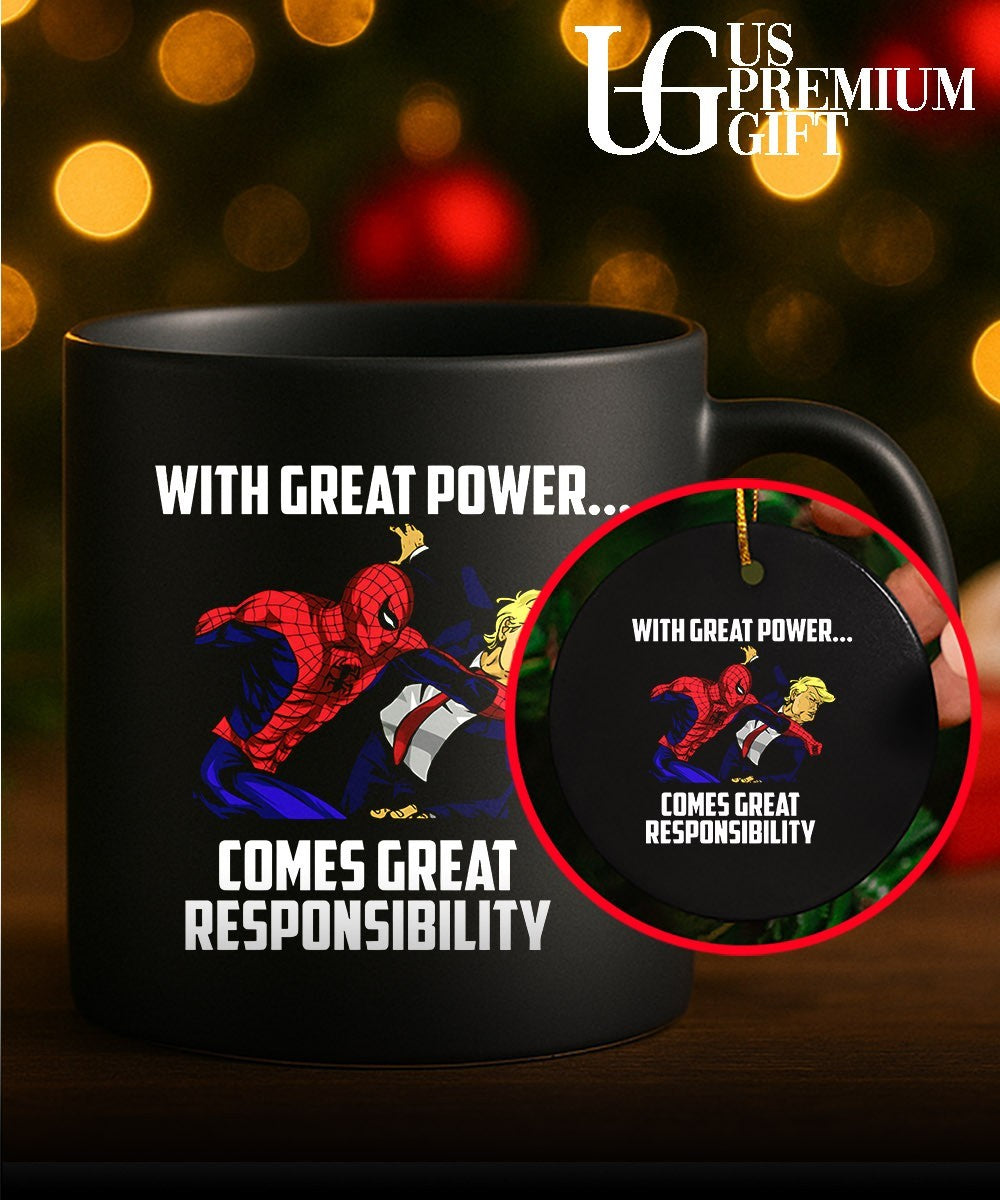 Spiderman punching Donald Trump with Great Power Comes Great Responsibility shirt