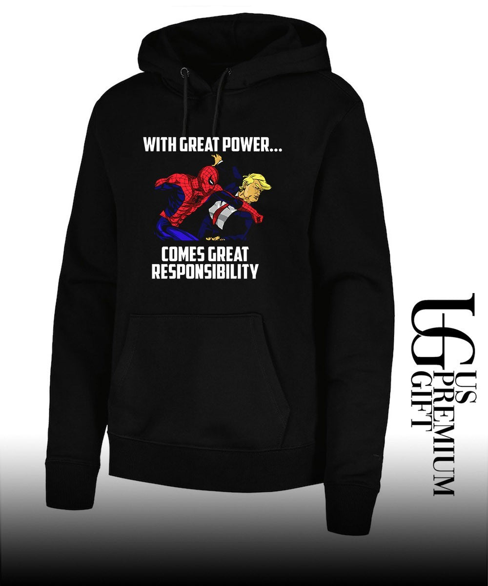 Spiderman punching Donald Trump with Great Power Comes Great Responsibility shirt