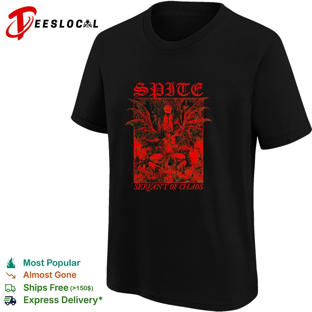 Spite winged demon sitting on throne in gothic cathedral servant of chaos shirt