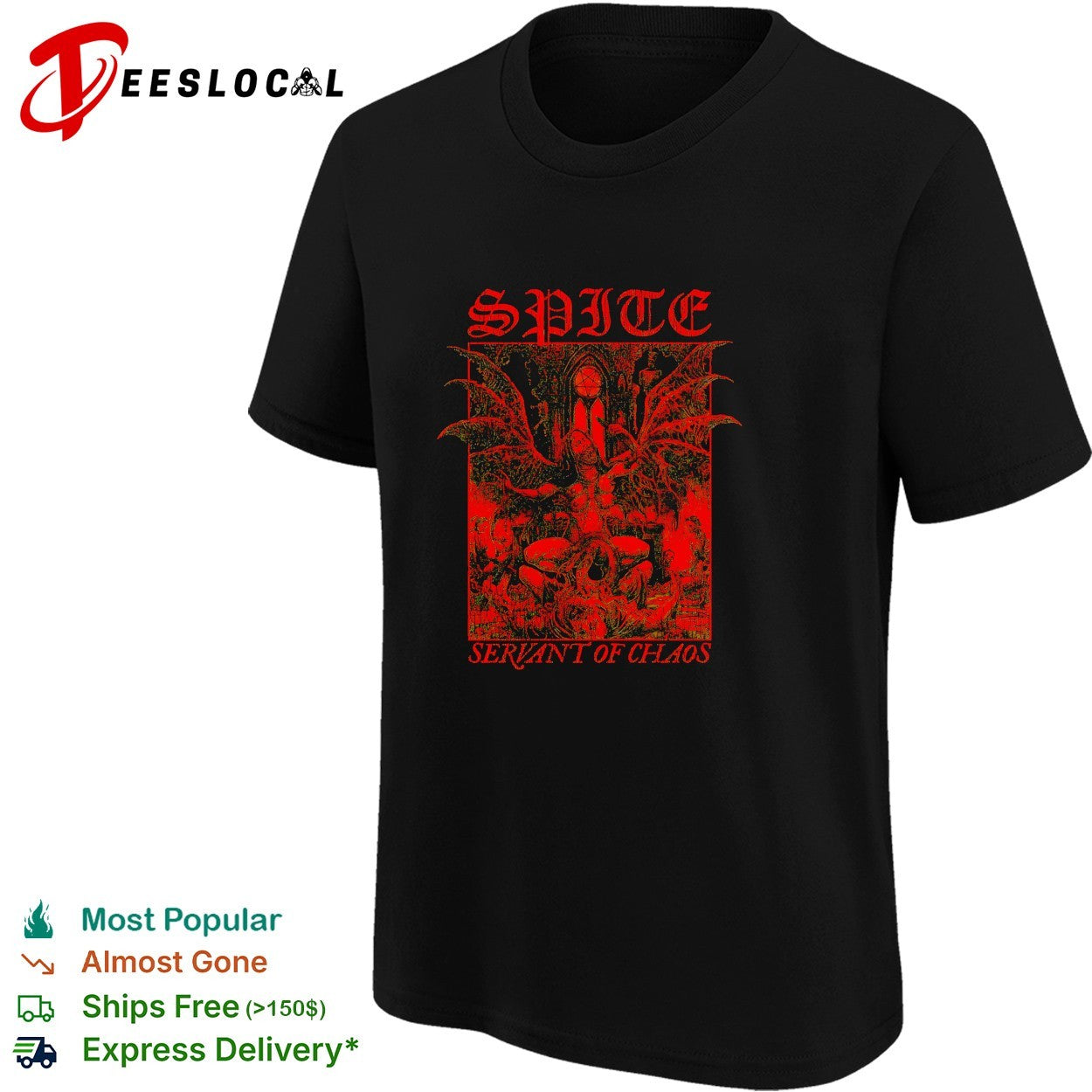 Spite winged demon sitting on throne in gothic cathedral servant of chaos shirt