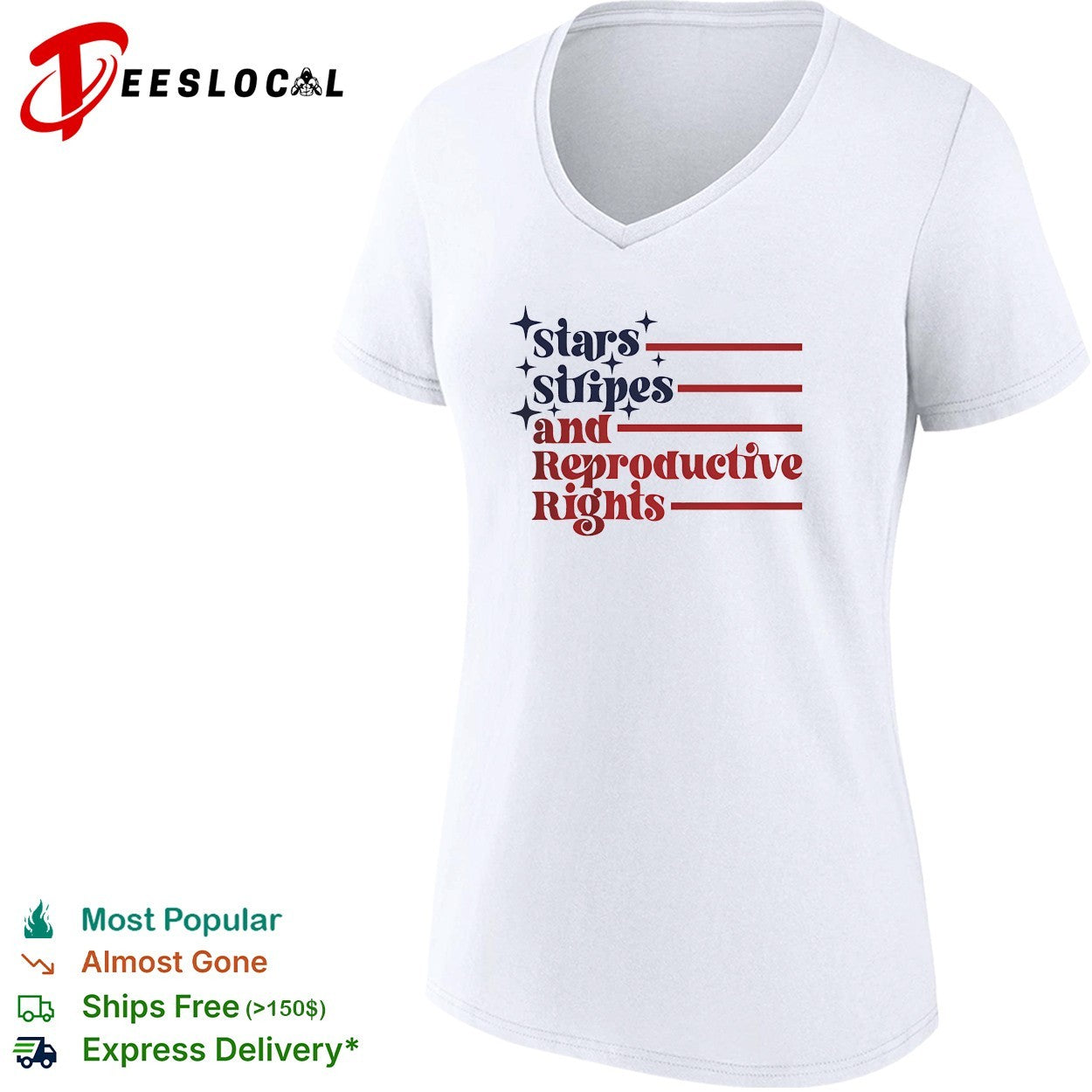 Stars stripes and reproductive rights patriotic lettering with striped lines shirt